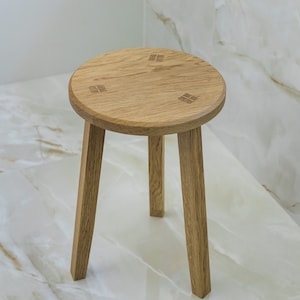 Wooden stool, three legged oak stool, Bathroom stool, Handmade side table, 18&quot; high stool, Natural finish furniture, Oak chair, Home decor
