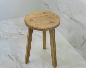 Wooden stool, three legged oak stool, Bathroom stool, Handmade side table, 18" high stool, Natural finish furniture, Oak chair, Home decor