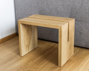 Handcrafted Solid Oak Wooden Stool, Handmade side table, Bathroom stool, Versatile & Compact furniture