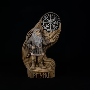 Woodcarved Austri Gnome Figurine: Norse Mythology Viking Statue