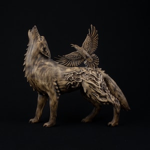 Wolf and raven, Raven statue, Wolf statue White wolf Howling wolf Viking wood carving Norse mythologyViking decor Wood sculpture Norse pagan