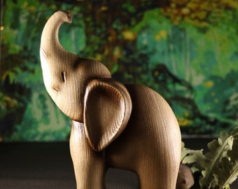 Wooden Elephant Staue Deforestation Sculpture Vintage Look Home Decor ...