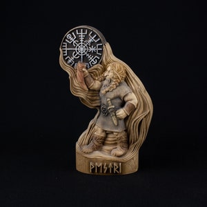 Woodcarved Vestri Gnome Figurine: Norse Mythology Viking Statue