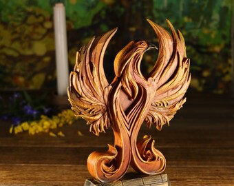 木製神話的生き物彫刻 フェニックス像 木彫り 神話の生き物 : ギリシャ神話 火の鳥 アート