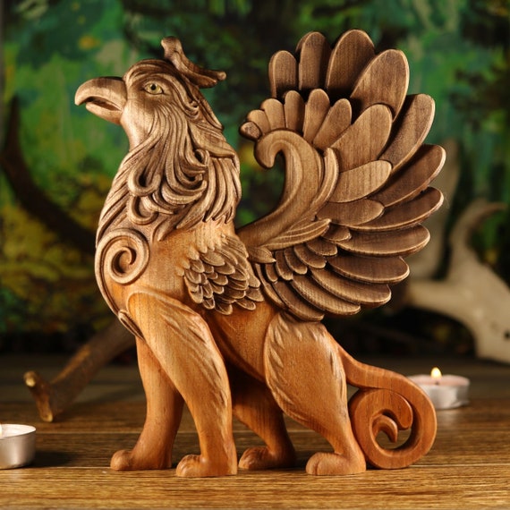 木製グリフィン彫刻：神話の獣の芸術ギリシャ神話 - Etsy 日本