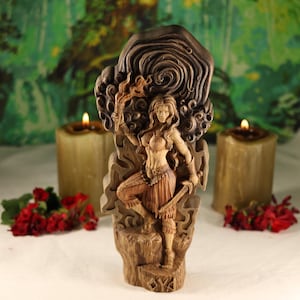Oya Statue: African Goddess Yoruba Wooden Carving, Santeria Home Decor