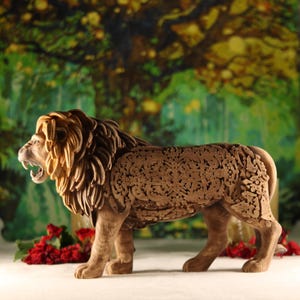 Handmade Wooden Lion Statue: Carved Ash Tree Figurine