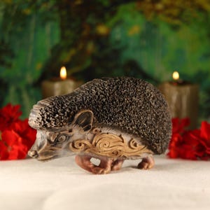 Wooden Hedgehog Figurine: Ash Wood Carving, Woodland Decor