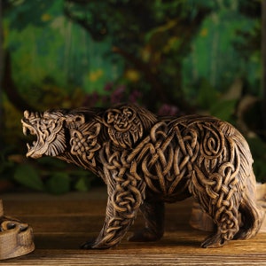 Carved Wooden Bear Statue: Celtic Norse Taranis Art