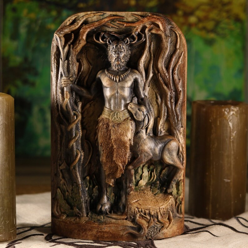 Cernunnos Statue Horned God Wood Carving Pagan Altar Decor Etsy