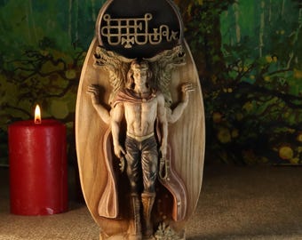 Estatua del demonio Bune: decoración de altar ocultista de madera