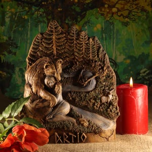 Artio Statue: Celtic Bear Goddess Altar Figure Druid Hand Carved