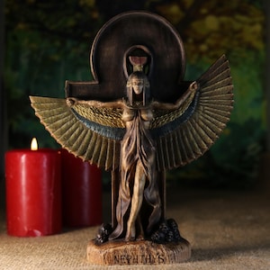 Wooden Nephthys Statue: Egyptian Birthing Goddess Art, Ancient Decor