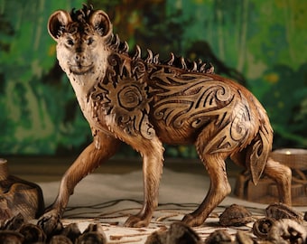 Hyena, African wild dog Hyena figurine African animals Safari animals Carved animals Wooden animal Animal figyrine Dog gift Animal decor Art