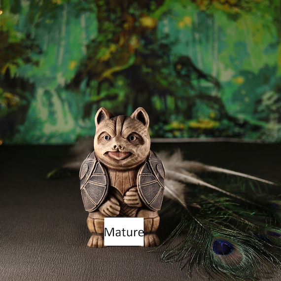Wood Carved Tanuki Statue: Japanese Forest Spirit Decor - Etsy
