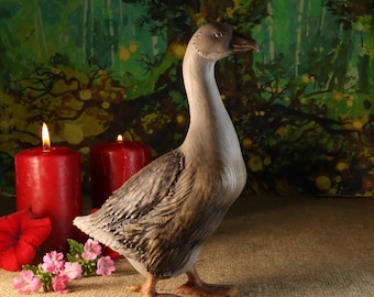 Goose Statue: Ash Wood Bird Figurine