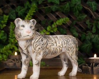 Tiger figurine  Wite tiger  Tiger sculpture  Siberian tiger  Wooden tiger  Big cat  Safari animals  Tiger carving African animal  Tiger art