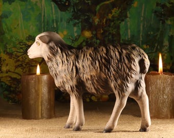 木製の羊の置物：素朴な農家の木彫りの動物装飾 - Etsy 日本