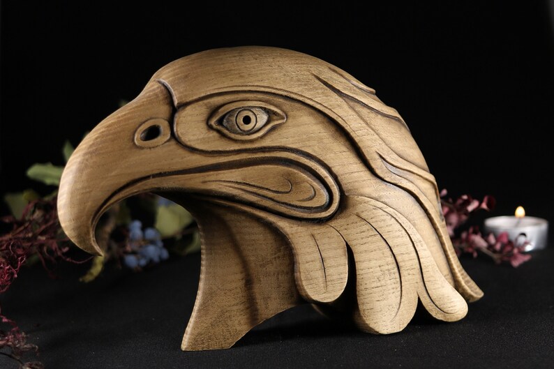 Maori Eagle Head Statue: Carved Ash Wood Figurine - Etsy