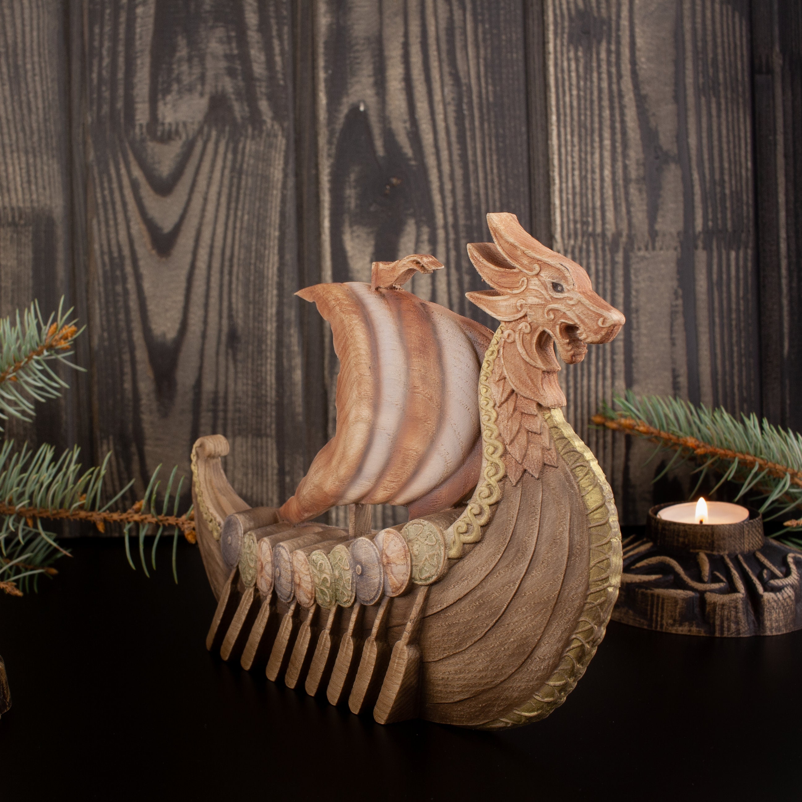 Wooden Drakkar Viking Ship Statue: Norse Mythology Decor - Etsy