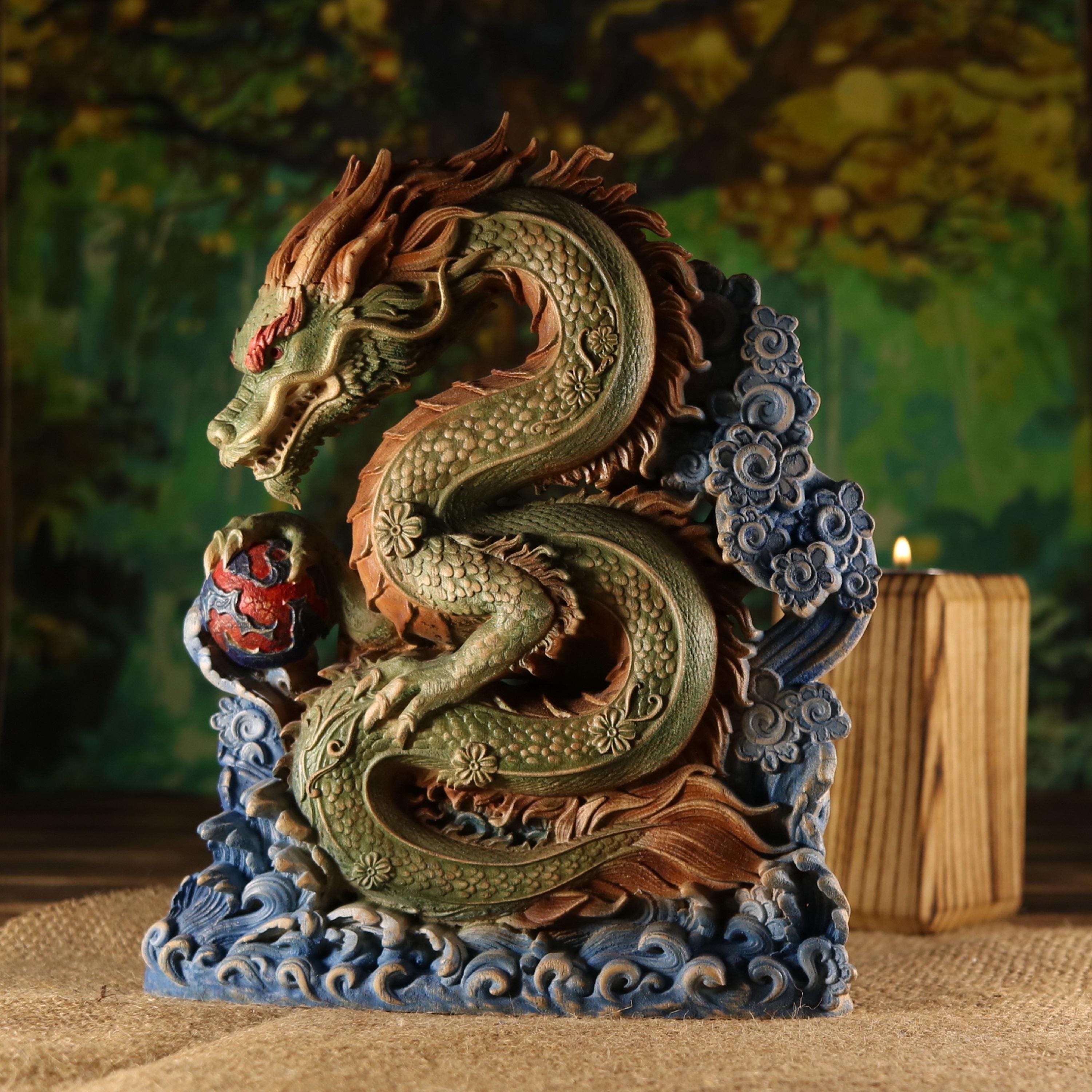 大型木製ドラゴン彫刻置物 Wooden Dragon Japan - Etsy