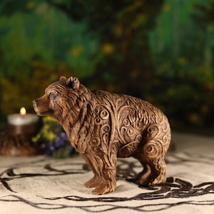 Wood Carved Bear Statue: Ash Tree Animal Figurine