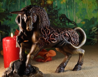 Carved Ash Wood Unicorn Figurine: Mythical Home Decor