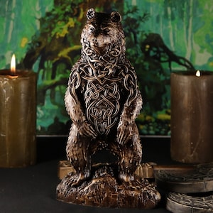 Bear statue, Wooden bear, Bear sculpture, Viking bear Celtic bear Bear wood carving Brown bear Black bear decor Norse mythology Norse pagan