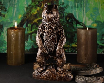 Bear statue, Wooden bear, Bear sculpture, Viking bear Celtic bear Bear wood carving Brown bear Black bear decor Norse mythology Norse pagan