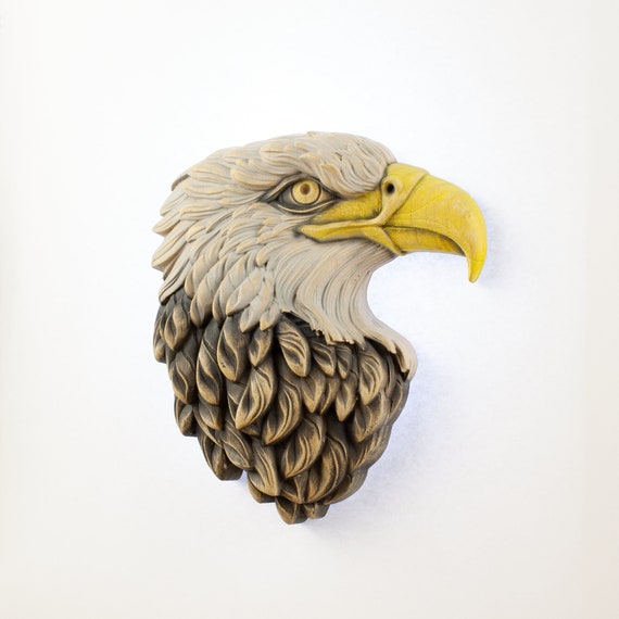 ハクトウワシの頭部：愛国的な壁掛けアート 木彫り - Etsy 日本