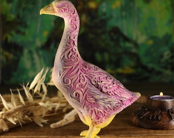 Goose Figurine: Wood Carving Folk Art