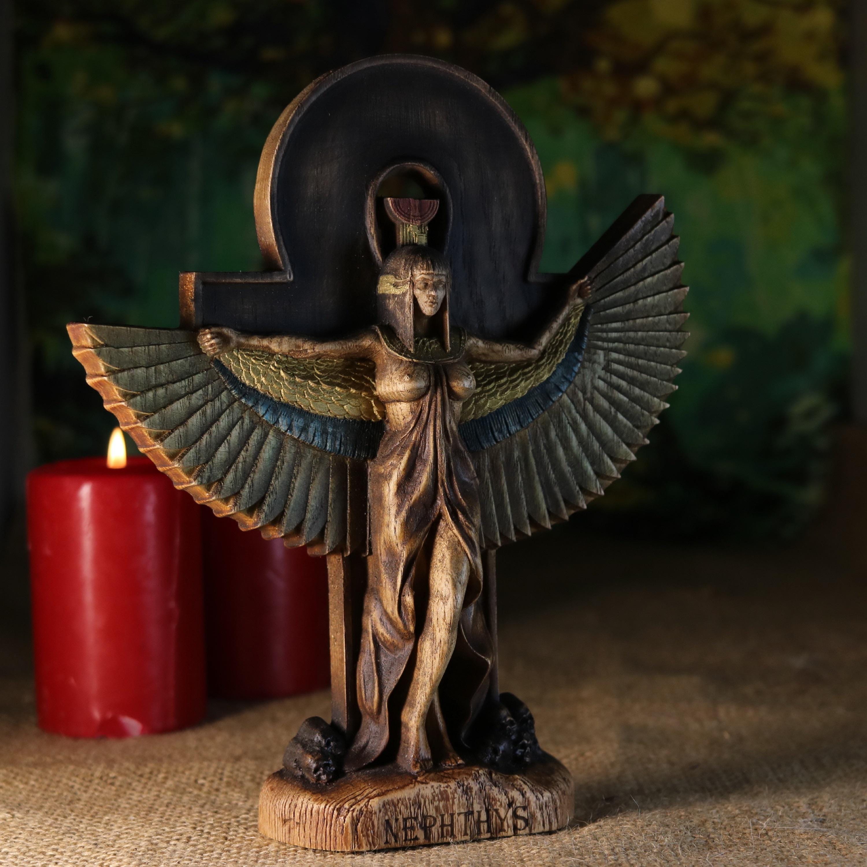 【希少】古代エジプト神々 大きめ 木製フレーム付き（送料込み） 木製のネフティス像：エジプトの出産の女神の芸術、古代の装飾 - Etsy 日本