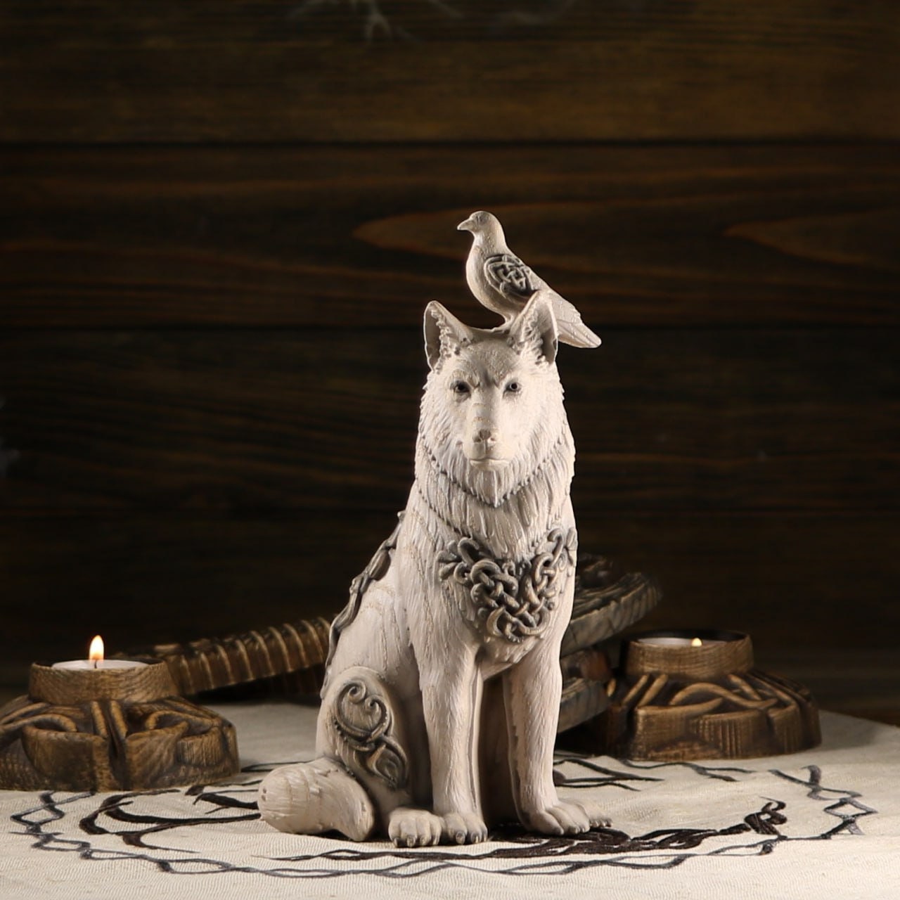 Wolf Statue With Dove: Norse Mythology Decor - Etsy