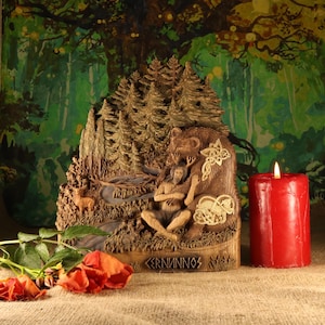 Statue de Cernunnos : Dieu celtique à cornes, décoration d&#39;autel de forêt, sculpture sur bois