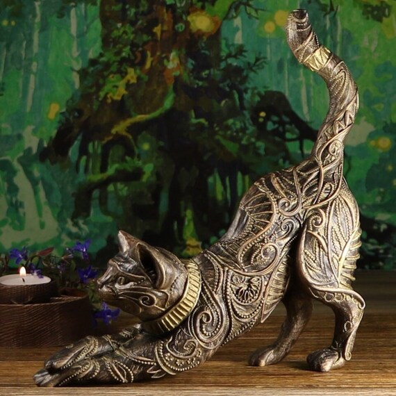 Carved Wood Cat Statue: Gothic Norse Egyptian Mystical Decor - Etsy