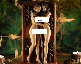 Freya and Hel Statue: Norse Pagan Altar Decor Carved Wooden
