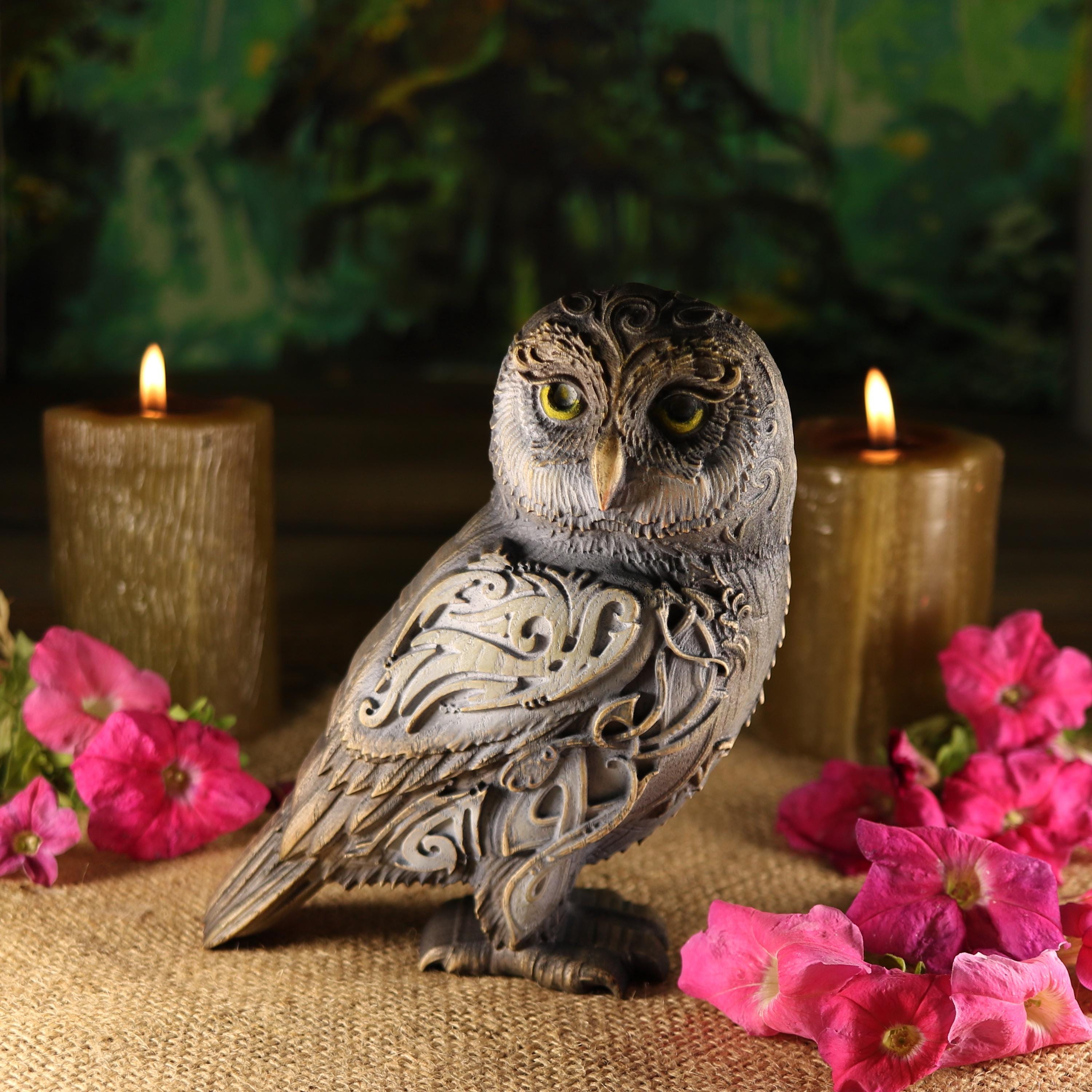 Handmade Ash Wood Celtic Owl Figurine: Viking Decor (5.9 inches)