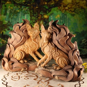 Kitsune Fuchs Paar Statue: Keltische Japanische Mythologie Gottheit