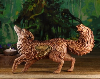 Fox sculpture Wooden fox Fox figurine Fox statue Fox carving Animal figurine Woodland animals Red fox Wooden garden decor Fire fox Fox gifts