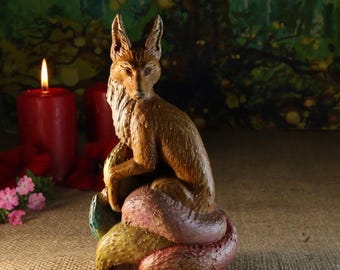 Kitsune Statue: Japanese Fox Mythology Decor Wood carving