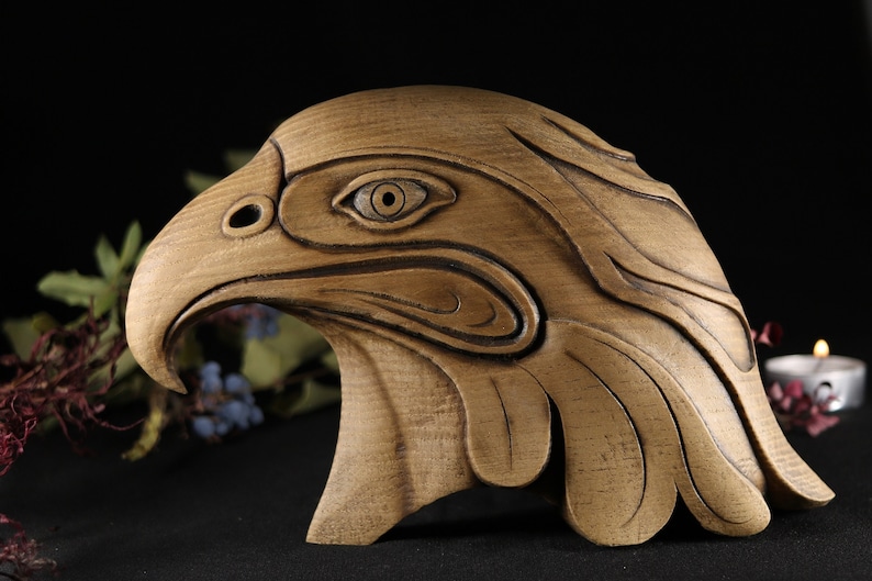 Maori Eagle Head Statue: Carved Ash Wood Figurine - Etsy