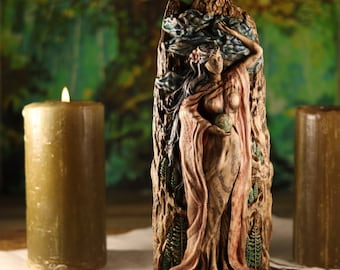 Gaia Statue: Mother Earth Greek Goddess Figurine Wood Carved Mythology