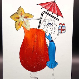 Einzigartige Grußkarte mit Umschlag | Puppinella Cocktail | handgemalt | persönliches Geschenk | Glückwunschkarte für alle Anlässe | Neujahr