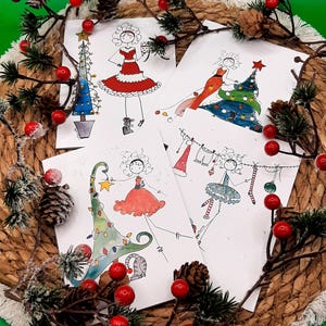 Weihnachtskarten Puppinella | Einzigartige Grußkarten mit Umschlag | handgemalte Glückwunschkarten | persönliches Geschenk | Klappkarte A6