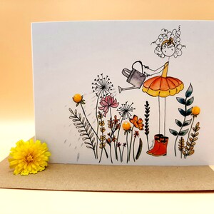 Einzigartige Grußkarte mit Umschlag | Puppinella Karte Blumengarten | handgemalt | persönliches Geschenk | Glückwunschkarte für alle Anlässe