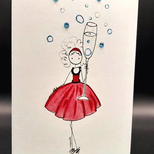 Einzigartige Grußkarte mit Umschlag | Puppinella Karte Prosecco | handgemalt | persönliches Geschenk | Glückwunschkarte für alle Anlässe