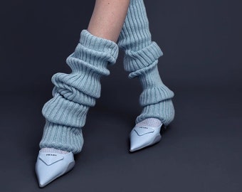 Soft leg warmers in Woolen - Unisex Knitted White Leg Warmers, Knitting Wool Leg Warmer,Knitted Black Leg Warmers