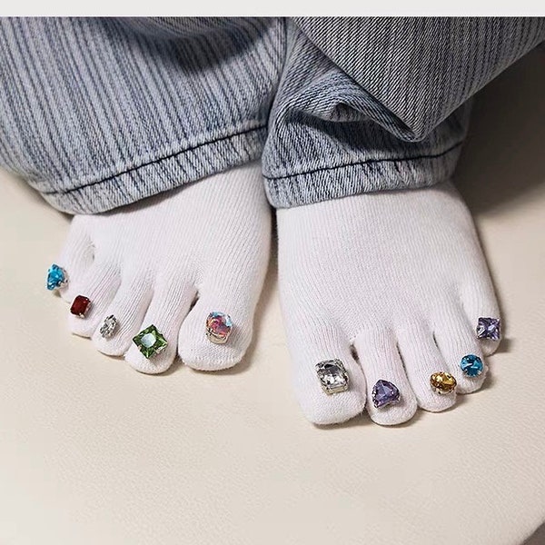 Toe Socks for Women, Flip Flops Sock decorated with Crystal, Fashion designer socks, Free Size 36-39