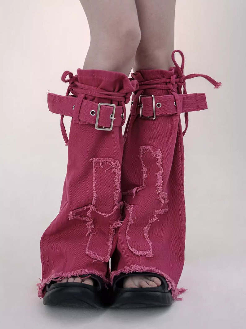 Cotton Leg Cover with Denim Strap ONE SIZE Unique Style and Design Trendy & Fashionable Outfit Boot Covers Black ,Pink Colours Pink