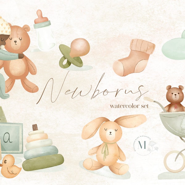 Nursery Watercolor Clipart Baby Babies Children Digital Download